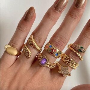 Elegant Gold and Purple Women's Ring Set